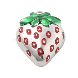 Brass Enamel Pendants, Lead Free & Cadmium Free, Long-Lasting Plated, Strawberry Charm, Rack Plating, Platinum, 24x19.5x6.5mm, Hole: 1.6mm(KK-L228-36A-P)