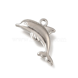 Alloy Pendants, Marine Animal Charms, Platinum, Dolphin, 13.5x20x3.5mm, Hole: 1.6mm, about 632pcs/1000g(AL-CBA3B63-30D-P)