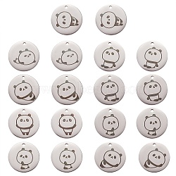 18Pcs 9 Style Stainless Steel Pendant, Flat Round with Panda, Stainless Steel Color, 20x1mm, Hole: 1.6mm, 2pcs/style(STAS-SZ0002-11)