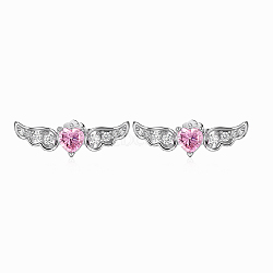 Anti-Tarnish Wing Rhodium Plated 925 Sterling Silver Micro Pave Cubic Zirconia Stud Earrings for Women, Platinum, 6x17mm(EJEW-Q804-01P)