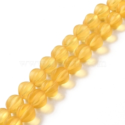 Transparent Frosted Glass Beads Strands, Lantern, Gold, 8.5x7.5x8mm, Hole: 1.2mm, about 45~46pcs/strand, 14.37 inch(36.5cm)(GLAA-F114-06)