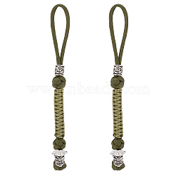 Handmade Nylon Parachute Cord for Men, with Alloy Skull Knife Beads Lanyards for EDC Accessories, Olive Drab, 170x16.5x14.5mm(HJEW-WH0043-66AS-01)