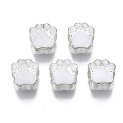 Alloy Enamel European Beads, Large Hole Beads, Silver, Claw Print, White, 11x10x7.5mm, Hole: 4.5mm(ENAM-N052-24O)