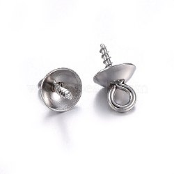 201 tasse en acier inoxydable perle peg bails pin pendentifs, pour la moitié de perles percées, couleur inoxydable, 10x6mm, Trou: 2mm, pin: 1.2 mm(STAS-O107-17P)
