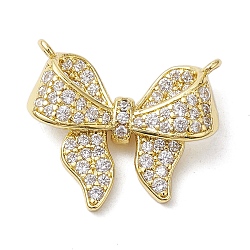 Rack Plating Brass Micro Pave Clear Cubic Zirconia Pendants, Long-Lasting Plated, Lead Free & Cadmium Free, Bowknot, Real 18K Gold Plated, 17x19.5x5.8mm, Hole: 1.2mm(KK-H463-08G)