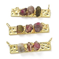 Natural Tourmaline Links Connectors, with Brass Findings and Jump Rings, Cadmium Free & Lead Free, Golden, Rectangle, 40x12x8.5mm, Hole: 5mm(G-P453-03G-A-RS)
