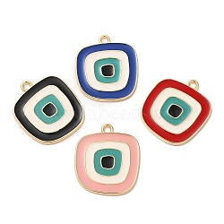 Alloy Enamel Pendants, Long-Lasting Plated, Cadmium Free & Nickel Free & Lead Free, Golden, Square with Evil Eye Charm, Mixed Color, 24x21x1.5mm, Hole: 1.6mm(ENAM-K069-20G)