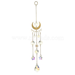 Glass Teardrop/Star Pendant Decorations, Hanging Suncatchers, with Brass Moon and Glass Octagon Link, for Home Decorations, Clear AB, 235x35x1~8mm(HJEW-JM01170)