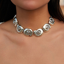 Summer Beach Alloy Spiral Shell Shape Link Chain Choker Necklaces for Women, Antique Silver, 13.78 inch(35cm)(WG57653-04)