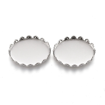 201 Stainless Steel Cabochon Settings, Lace Edge Bezel Cups, Oval, Stainless Steel Color, Tray: 18x13mm, 19x14x4mm