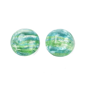 Translucent Resin Decoden Cabochons, Water Ripple Half Round with Glitter Powder, Medium Turquoise, 19.5x8mm