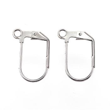 304 Stainless Steel Leverback Earring Findings, with Loop, Stainless Steel Color, 17x12x2mm, Hole: 2mm, Pin: 1x0.6mm
