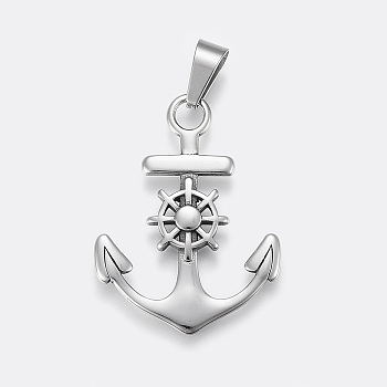 304 Stainless Steel Pendants, Anchor with Helm, Antique Silver, 38.5x29x3.5mm, Hole: 5x10mm