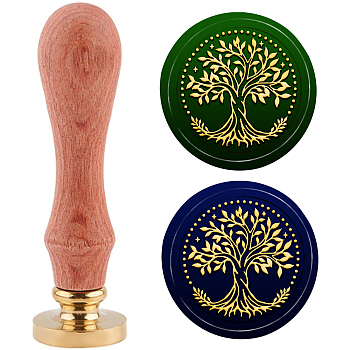 Brass Wax Seal Stamp with Handle, for DIY Scrapbooking, Tree of Life Pattern, 3.5x1.18 inch(8.9x3cm)