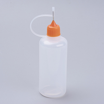 60ml Plastic Glue Bottles, with Steel Pin, Orange, 11.5~11.6x3.5cm, Capacity: 60ml(2.02 fl. oz)