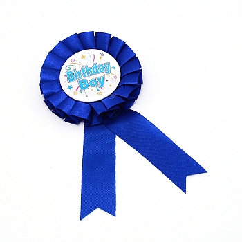 Polyester Birthday Tinplate Badge Pins, Gifts for Birthday Party Decorations, Dark Blue, 15x7.4x1.35cm