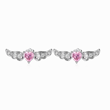 Wing Rhodium Plated 925 Sterling Silver Micro Pave Cubic Zirconia Stud Earrings for Women, Platinum, 6x17mm