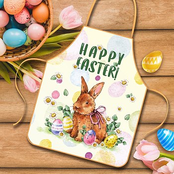 Cute Easter Pattern Cloth Sleeveless Apron, with Double Shoulder Belt, for Household Cleaning Cooking, Chocolate, 680x550mm