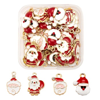 40Pcs 4 Style Christmas Theme Light Gold Alloy Enamel Pendants, Christmas Santa Claus, Mixed Color, 10pcs/style