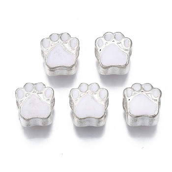 Alloy Enamel European Beads, Large Hole Beads, Silver, Claw Print, White, 11x10x7.5mm, Hole: 4.5mm