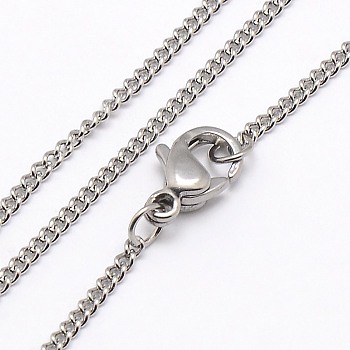 Trendy Unisex 304 Stainless Steel Twisted Chain Necklaces, with Lobster Clasps, Stainless Steel Color, 17.7 inch(44.9cm), 1.5x1mm