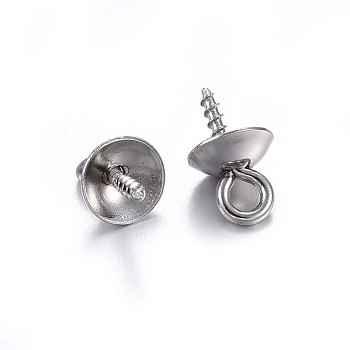 201 tasse en acier inoxydable perle peg bails pin pendentifs, pour la moitié de perles percées, couleur inoxydable, 10x6mm, Trou: 2mm, pin: 1.2 mm