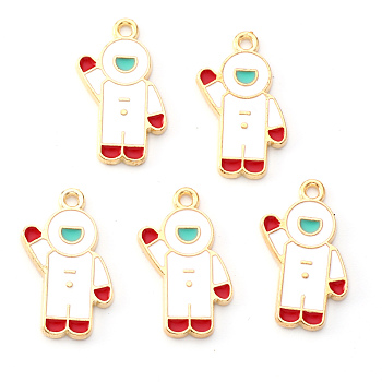 Light Gold Plated Alloy Enamel Pendants, Spaceman, Red & White, 23.5x15x1.5mm, Hole: 1.6mm