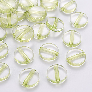 Transparent Acrylic Beads, Flat Round, Yellow Green, 16x5mm, Hole: 2.8mm, about 480pcs/500g