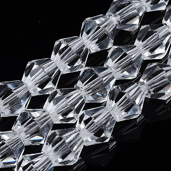 Transparent Faceted Glass Beads Strands, Bicone, Clear, 8x8mm, Hole: 1.5mm, about 38pcs/strand, 11.81 inch(30cm)