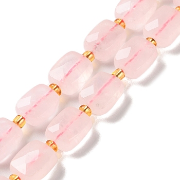 Natural Rose Quartz Beads Strands, Faceted, Rectangle, 10x8x4.5mm, Hole: 1mm, about 31pcs/strand, 15.35''(39cm)