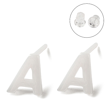 Hypoallergenic Bioceramics Zirconia Ceramic Stud Earrings, No Fading and Nickel Free, Alphabet, Letter A, 7x6mm