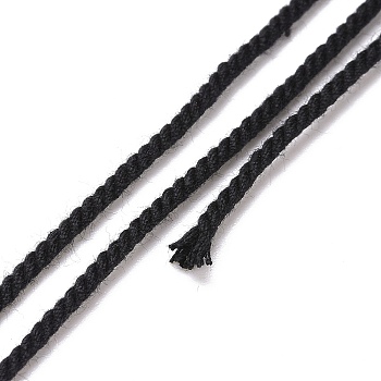 Cotton Cord, Braided Rope, with Paper Reel, for Wall Hanging, Crafts, Gift Wrapping, Black, 1.5mm, about 21.87 Yards(20m)/Roll