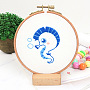 DIY Display Decoration Embroidery Kit, including Embroidery Needles & Thread & Fabric, Plastic Embroidery Hoop, Sea Horse Pattern, 80x65mm