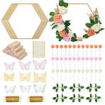 DIY Hexagon Wreath Making Kits, include Iron Wreath Frames & Wire, Wood Pedestal, Cloth Artificial Flower, Paper Wall Stickers, Mixed Color, 262x300x3mm(DIY-NB0015-09)