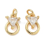 Brass Pave Cubic Zirconia Pendants, Triangle Charms, Lead Free & Cadmium Free, Rack Plating, Long-Lasting Plated, Real 18K Gold Plated, 9.5x6x3mm, Jump Ring: 4x0.8mm, Inner Diameter: 2.5mm(KK-A291-18G)