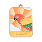 Tarot Alloy Enamel Pendants, Cadmium Free & Lead Free, Light Gold, Rectangle with Parrot Pattern, Coral, 30x19x1mm, Hole: 1.8mm(X-ENAM-A008-47KCG-07)