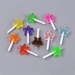 Transparent Resin Pendants, Imitation Lollipop, Star, Mixed Color, 39.5~42x20x7mm, Hole: 1.8mm(RESI-K008-C)