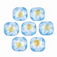 Translucent Acrylic Cabochons, Square with Flower Pattern, Light Sky Blue, 24.5x24.5x8.5mm(KY-T022-13)