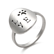 201 Stainless Steel Finger Rings, Oval with Hollow Out Word Love Rings for Women, Stainless Steel Color, US Size 6(16.5mm), Oval: 14.5x12.5mm(RJEW-G278-26P)