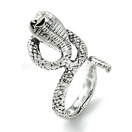 Snake Alloy Open Cuff Rings, Lead Free & Cadmium Free, Antique Silver, 18mm, Inner Diameter: 17mm(RJEW-K275-60AS)