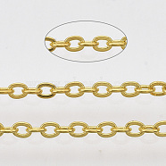Brass Coated Iron Cable Chains, Soldered, with Spool, Flat Oval, Golden, 2.2x1.7x0.3mm, about 39.37 Feet(12m)/roll(CH-T002-05G)