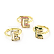 Mixed Color Enamel Initial Letter Adjustable Ring with Clear Cubic Zirconia, Real 18K Gold Plated Brass Jewelry for Women, Cadmium Free & Lead Free, Letter.E, US Size 5 1/4(16mm), Letter E: 13.2x10mm(RJEW-P045-01G-E)