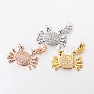 Crab Brass Micro Pave Cubic Zirconia Charms, Lead Free & Nickel Free, Mixed Color, 15x20x4mm, Hole: 3x3mm(ZIRC-L035-65-FF)