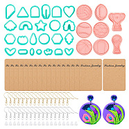 32Pcs Plastic & Resin Molds, Cutter Tools, with 40Pcs Rectangle Earring Display Cards, 80Pcs Iron Earring Hooks, 80Pcs Resin Bell Ear Nuts, Mixed Color, 23.5~65x17~53x14.5~19mm(DIY-GA0005-87)