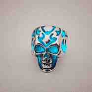 Glow in the Dark Luminous Alloy Skull Adjustable Ring, Gothic Wide Ring for Women, Cyan, US Size 8(18.1mm)(SKUL-PW0004-09B)