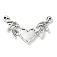 Alloy Cabochon Connector Settings, Heart with Wings, Antique Silver, Tray: 11.5x16mm, 35x53x2.5mm, Hole: 1.2mm(PALLOY-D027-05AS)