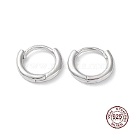 Rhodium Plated 925 Sterling Silver Huggie Hoop Earrings, Round Ring, Real Platinum Plated, 12x2mm(EJEW-K258-19A-P)