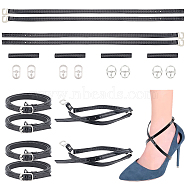AHADEMAKER PU Leather High-heeled Shoelaces, PU Leather Shoelace, with Iron Buckles, Anti-loose Shoe Strap, with Alloy Buckles, Black(DIY-GA0004-22)
