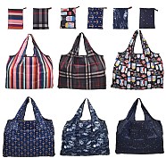 6Pcs 6 Styles Foldable Eco-Friendly Nylon Grocery Bags, Reusable Waterproof Shopping Tote Bags, with Pouch and Bag Handle, Mixed Patterns, 52.5x60x0.15cm, 1pc/style(ABAG-SZ0001-13C)