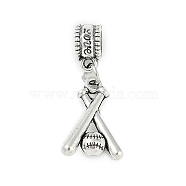 Rack Plating Brass European Dangle Charms, Baseball & Bat Large Hole Pendants, Lead Free & Cadmium Free, Antique Silver, 30mm, Hole: 4.5mm(KK-R200-19AS)